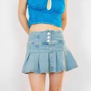 UO Denim Button-Front Kilt Skirt
